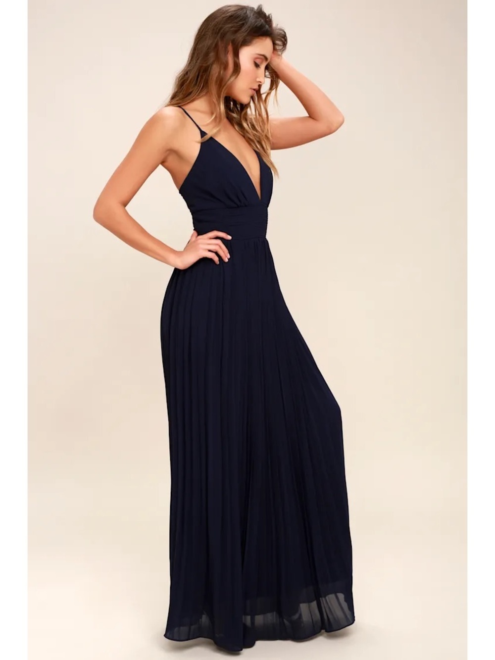 Lulus Depths of My Love Navy Blue Pleated Maxi Formal Dress Size XS - Picture 9 of 10